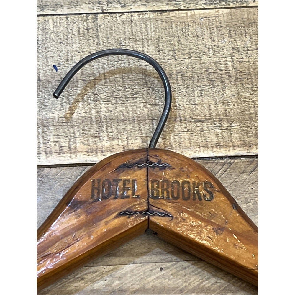 Antique Wooden Clothes Hanger Hotel Brooks Early 1900's Railroad Era